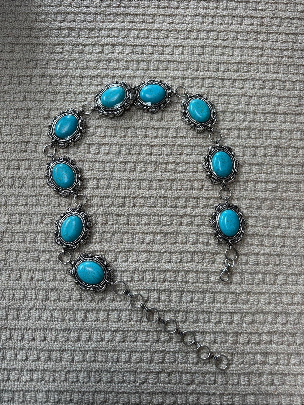 Western Style Turquoise Silver Concho Chain Belt